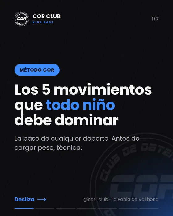 Publicación de Instagram de COR Club: Los 5 movimientos que todo niño debe dominar