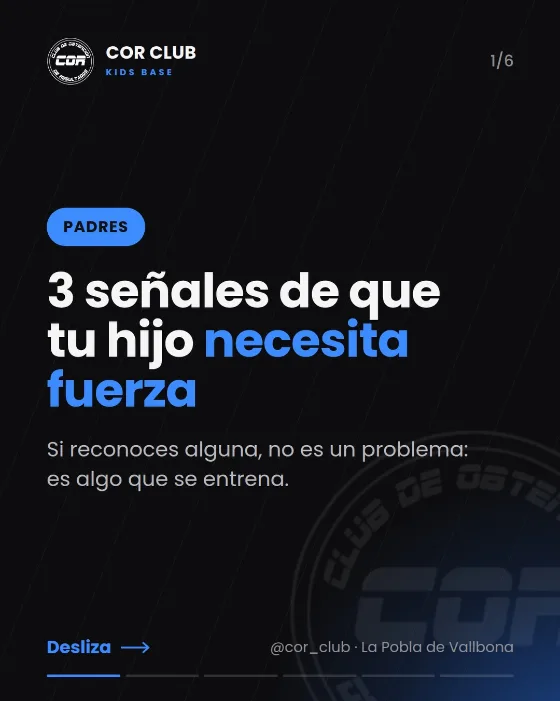 Publicación de Instagram de COR Club: 3 señales de que tu hijo necesita fuerza